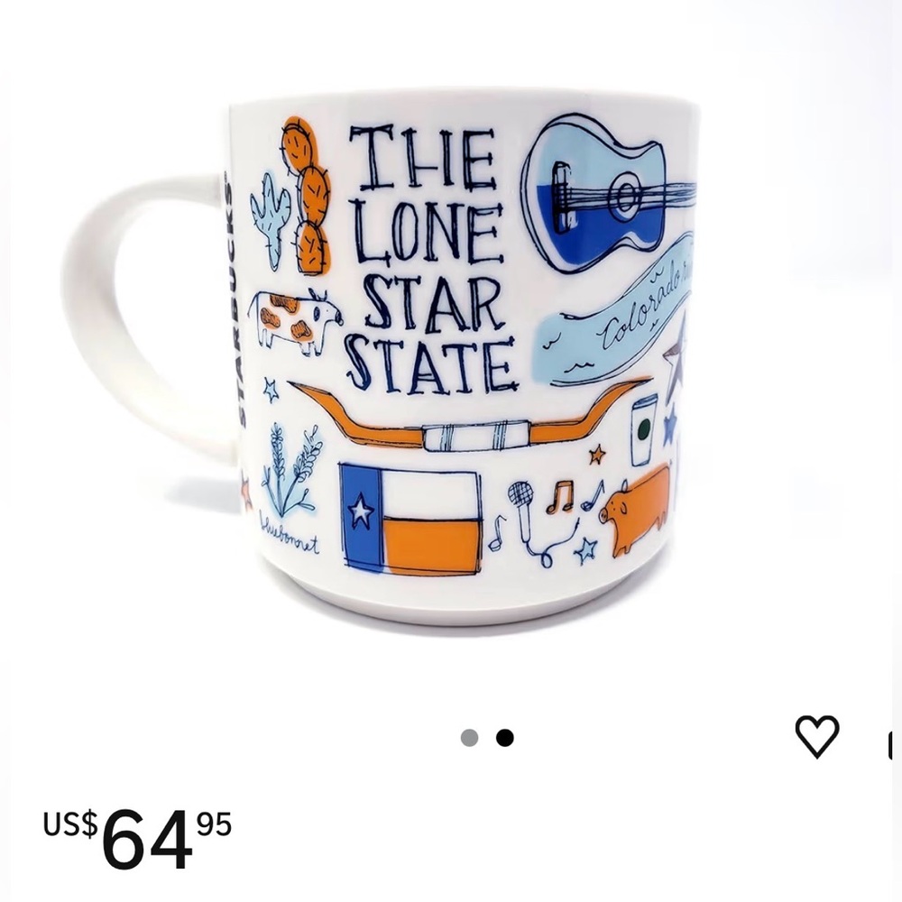 Texas Graphic Ceramic Mug - White with Orange and Blue